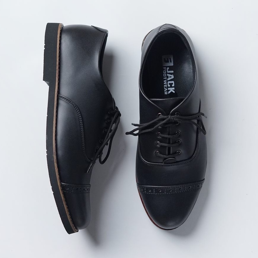 Sepatu Pantofel Pria Casual Formal Kantor Kulit Kerja Kuliah Pantopel Hitam Tali Original - Edric