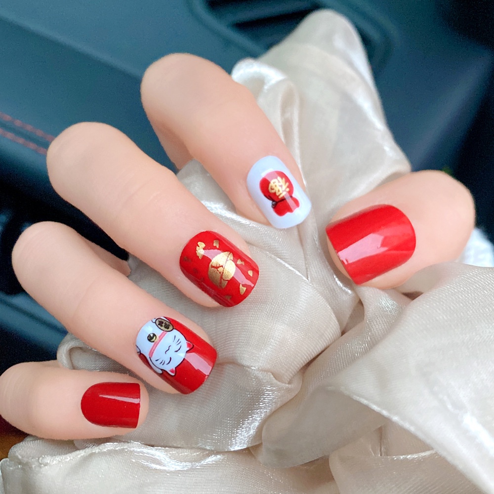 24 Pcs Kuku Palsu Free Lem 2gr / Fake Nail Art / Kuku Palsu 3D Tahan Air / Kuku Palsu Motif / Kuku Halloween / Kuku Christmas / Kuku Imlek / SERIES