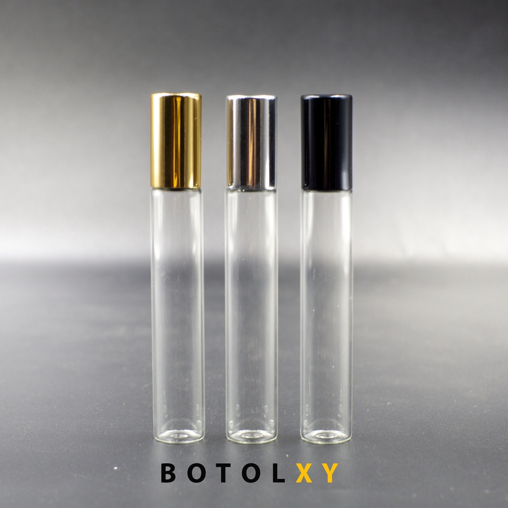 Botol Roll On 10ml Kaca Bening Tutup Metal / Aluminium - ROLLER BESI