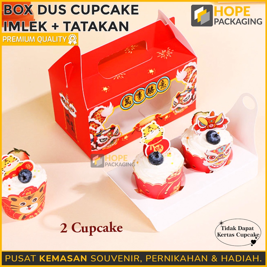 Box Imlek Tali Hampers 2 cupcake Best wishes ( Xin Hun Kuai Le ) Cookies / Gift Box Tenteng Hampers / Kotak Bingkisan