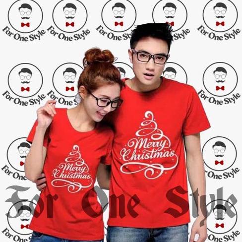 Berkualitas Kaos Natal Couple Merry Christmas Pohon Natal Cutting - Kaos Natal Family Couple - Kaos 