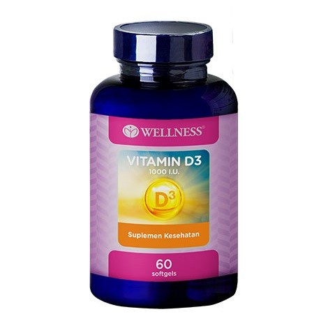 Wellness Wellnes Vitamin Vit D3 D 3 1000 IU 1000IU Welnes Welness 60 softgels Obat Kanker Serangan J