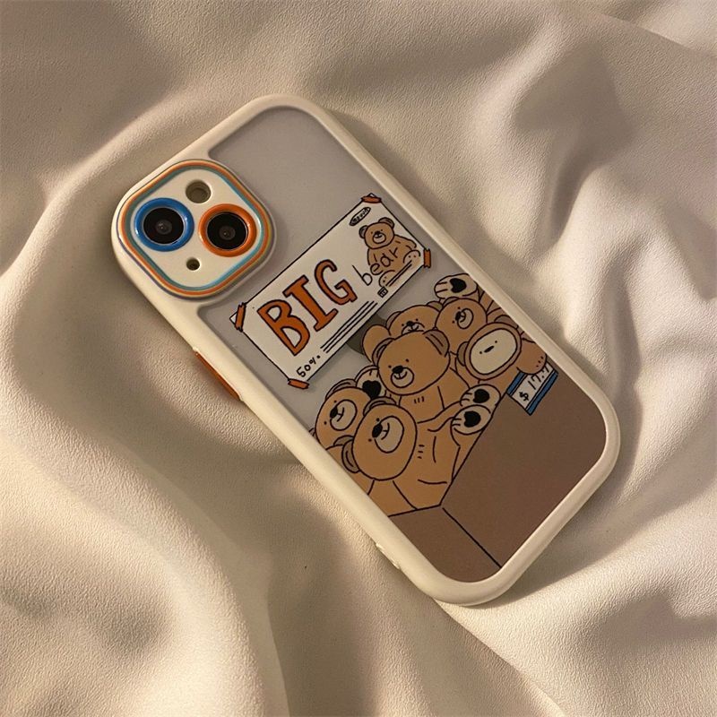 IPHONE Casing Ponsel Desain Tepi Warna Motif Beruang Besar Lucu Kompatibel Dengan Iphone12 13 14 11 Pro Max X Xs Max Xr Fftthj