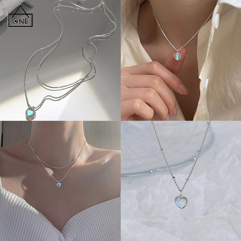 COD❤️Kalung Rantai Multilayer Liontin Hati Aksen Zircon gradual Cinta Klavikula Gaya Korea Untuk Perhiasan Wanita-A.one