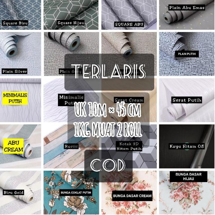 GTQ.11De22м • 1 kg muat 2 roll10M X 45CM WALLPAPER DINDING WALLSTICKER MOTIF KARTUN POLOS BATIK PUTI