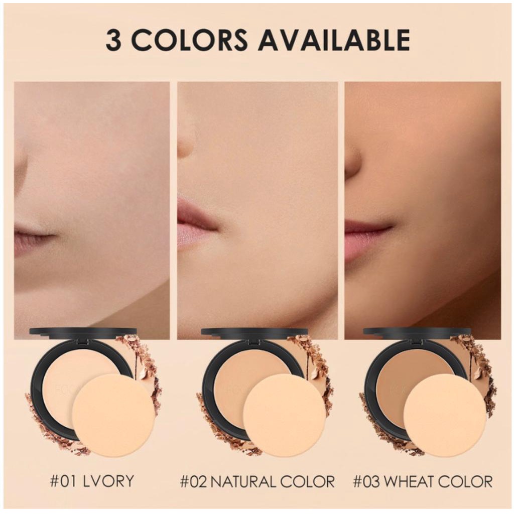 FOCALLURE Oil-control Pressed Powder With Sponge Matte Bedak Padat 3 Colours