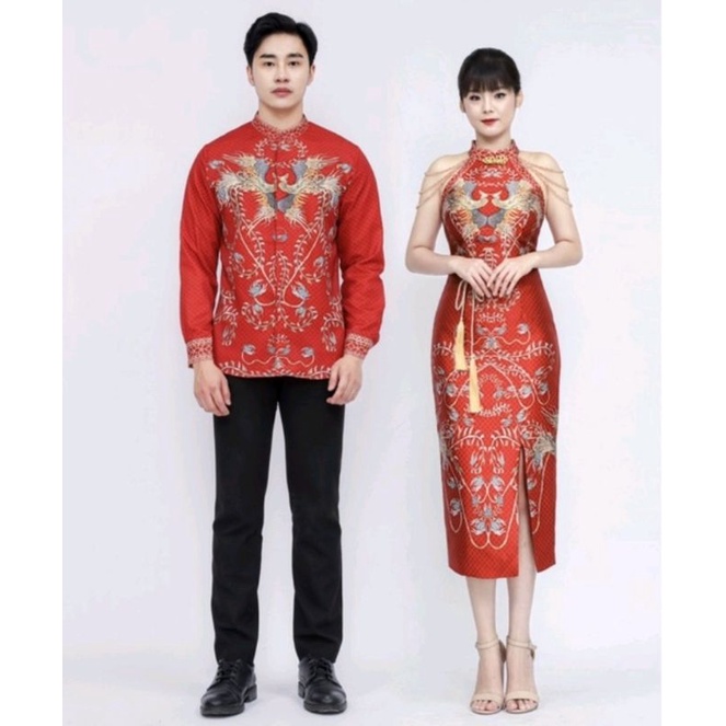 cheongsam couple sangjit qipqo couple merah sabrina kemeja