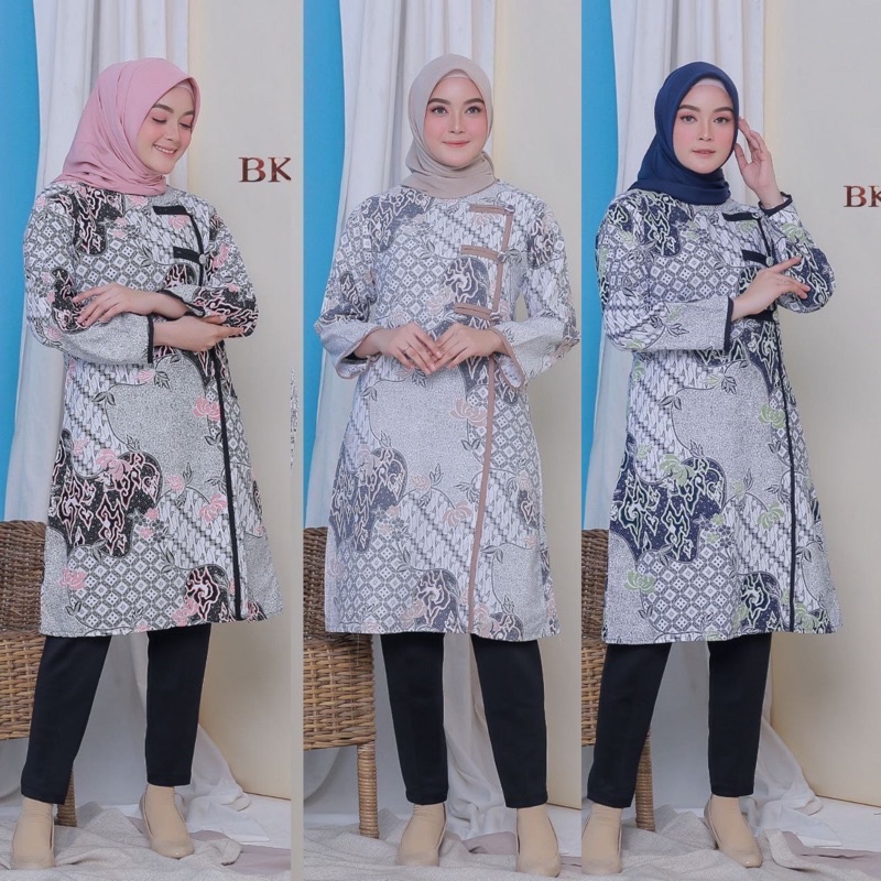 Tunik Batik Modern Kancing Offwhite