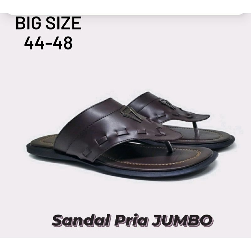 IMPORT Sendal KULIT Ukuran Besar Pria 43-44-48 Super JUMBO Jepit Kasual Semi Formal Brown, 47