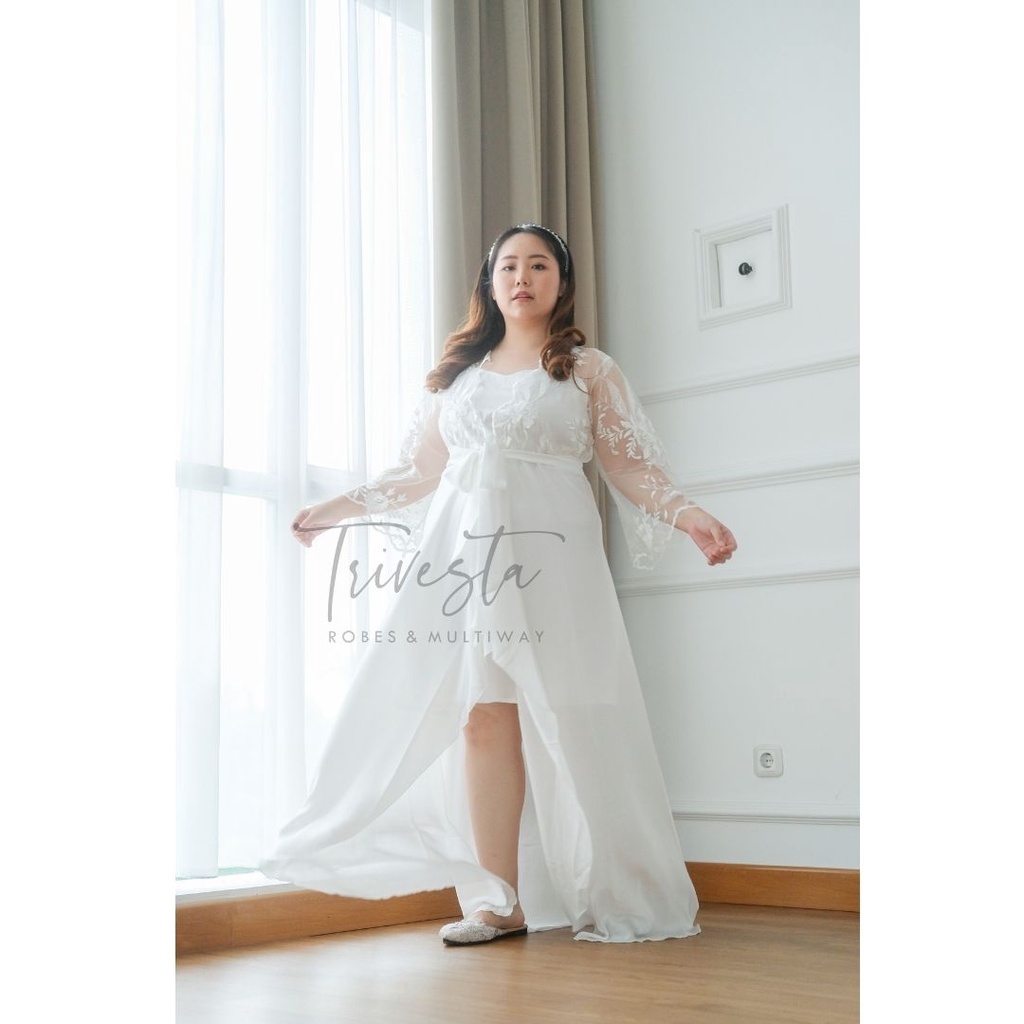 [BIG SIZE] Lace Ashera FAE Collection- Kimono Pengantin Bride Robe Maternity Robe Premium 3D Brokat Wedding Robe