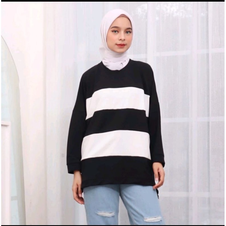 BLOUSE OVERSIZE WANITA COMBI BATWING