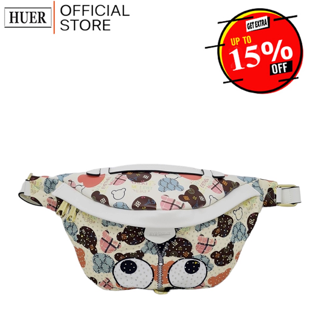 HUER ~ Tas Wanita Tourie Eye Theme Printed Waist Bag 9454-289Cream