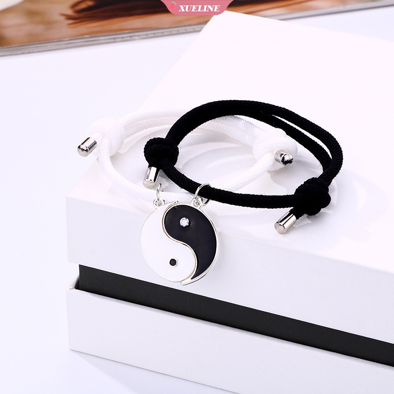 2pcs/set Gelang Pasangan Yin Yang Taiji Cina set Pria Wanita Jarak Hitam Dan Putih Berbentuk Hati magnet Atraksi Perhiasan Hadiah [ZXL]