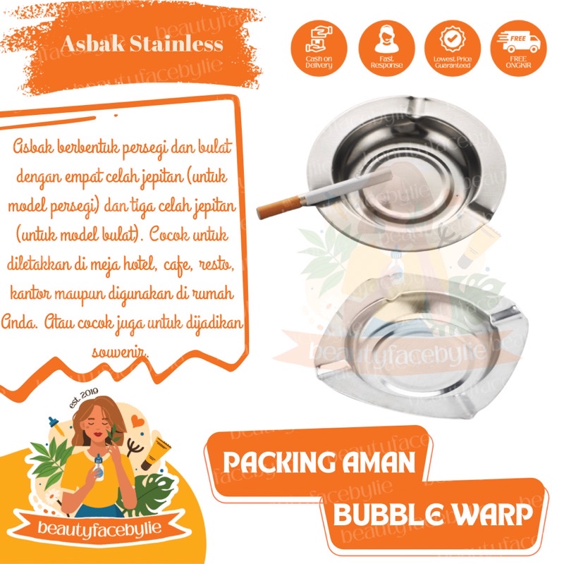 Asbak Stainless Steel Anti Karat 12 cm / Tempat Abu Ampas  Wadah Bulat Tatakan Mangkok Sampah / Ashtray Cigarette Seng