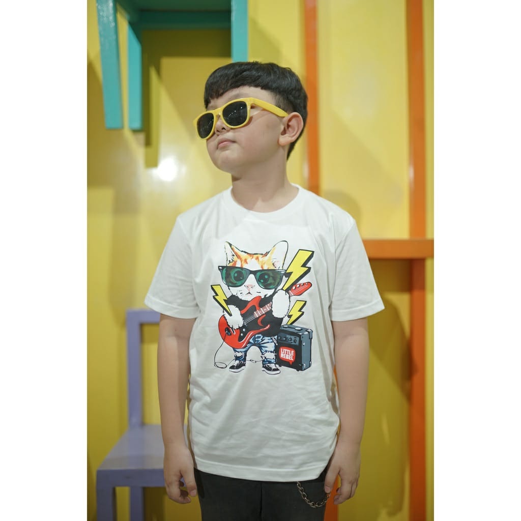 Kaos Anak Laki Laki Rock Cat Umur 7 - 12 Tahun