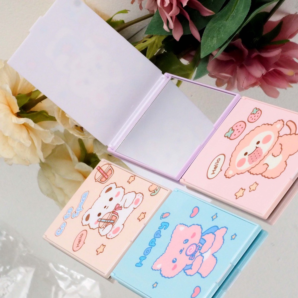 Cermin Lipat Kotak Motif Animal Cute Cermin Saku Kotak Kaca Make Up Portable