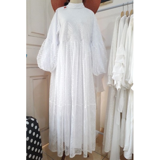 PRINCESS LONGDRESS GAMIS PUTIH BROKAT TULLE GAUN PESTA PENGANTIN AKAD NIKAH