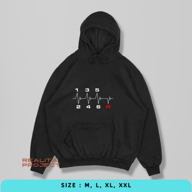 Sweater hoodie wanita pria unisex heartbeat motorbike gear transmission manual