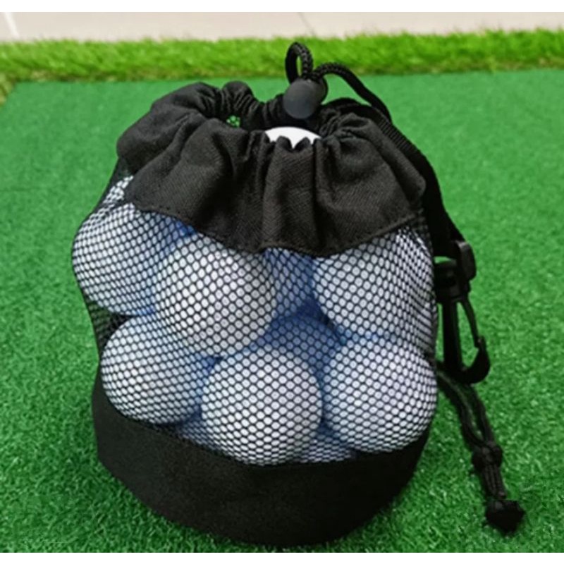 Tas Bola golf jaring nilon hitam khusus Tas penyimpanan Bola golf aksesoris golf saku korset bola golf.