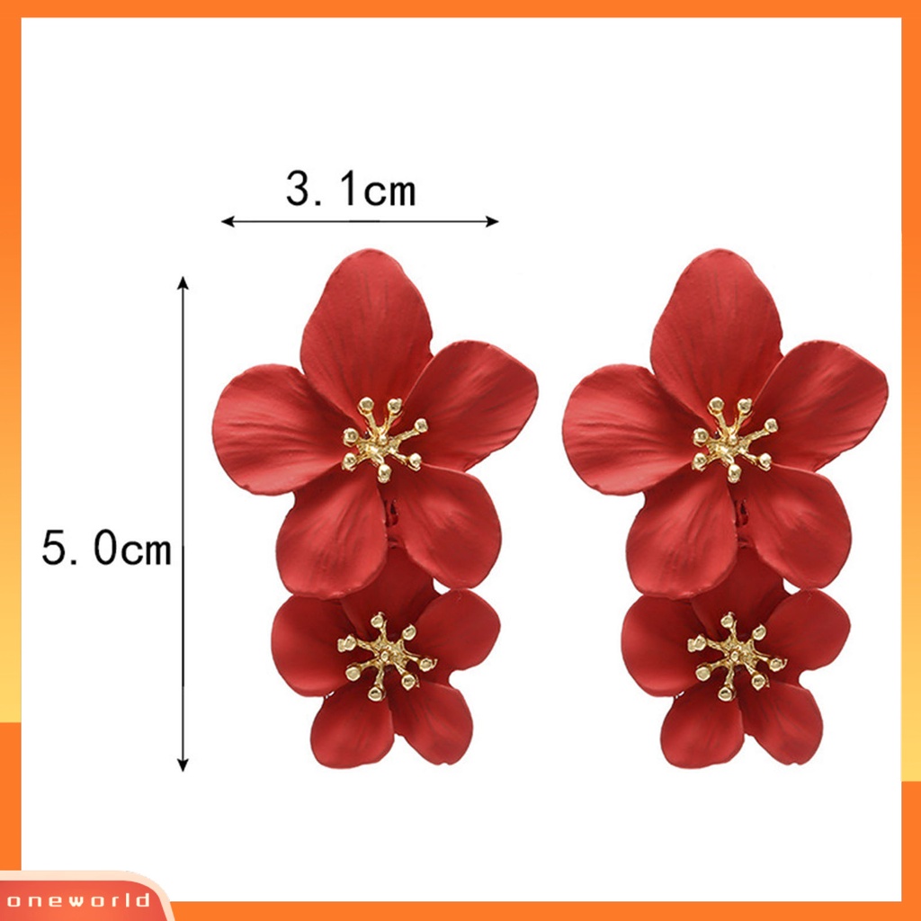 [WONE] 1pasang Ear Studs Trendy Tidak Alergi Indah Elegan Double Layer Desain Bunga Anting Wanita Untuk Pesta