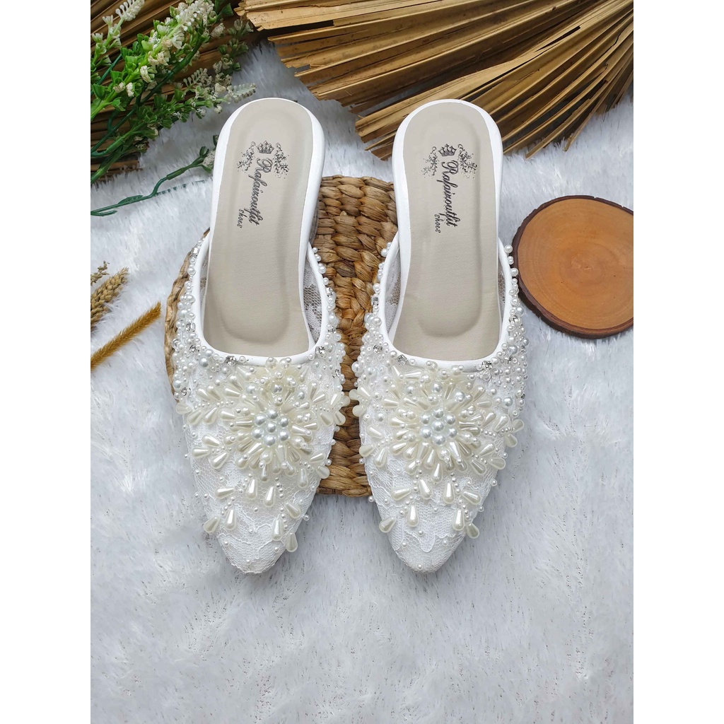 Sepatu wedding cantik Cheryl putih hak kaca 5 cm