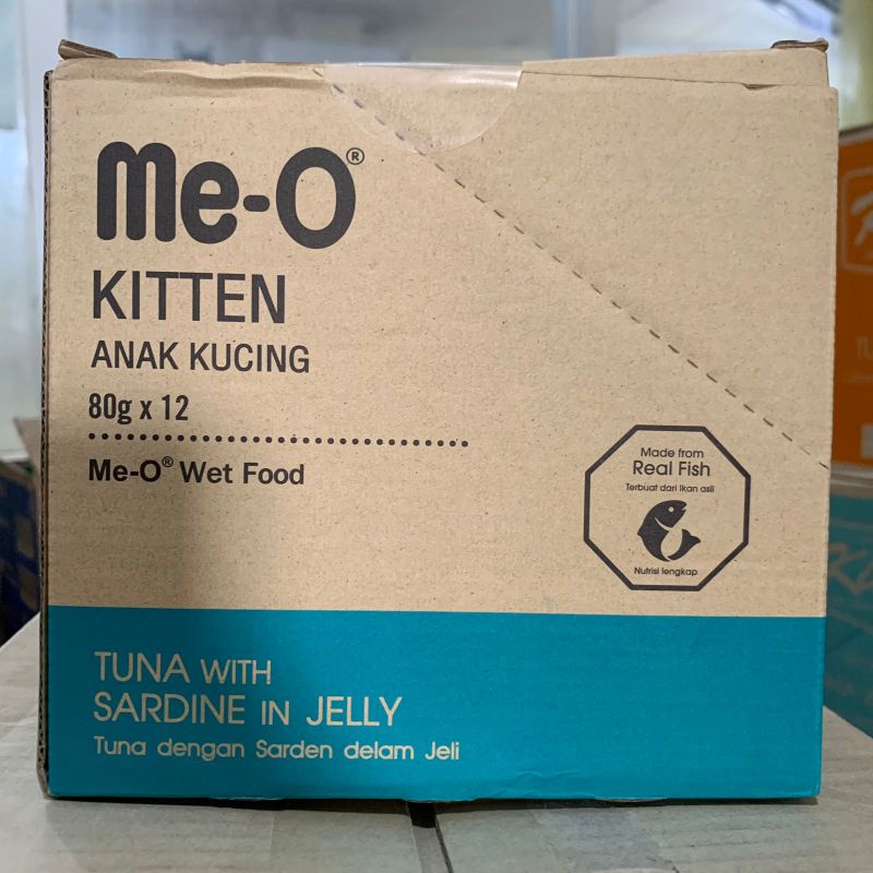 Meo Me O pouch Kitten TUNA WITH SARDINE 80gr 1box - Makanan kucing basah sachet