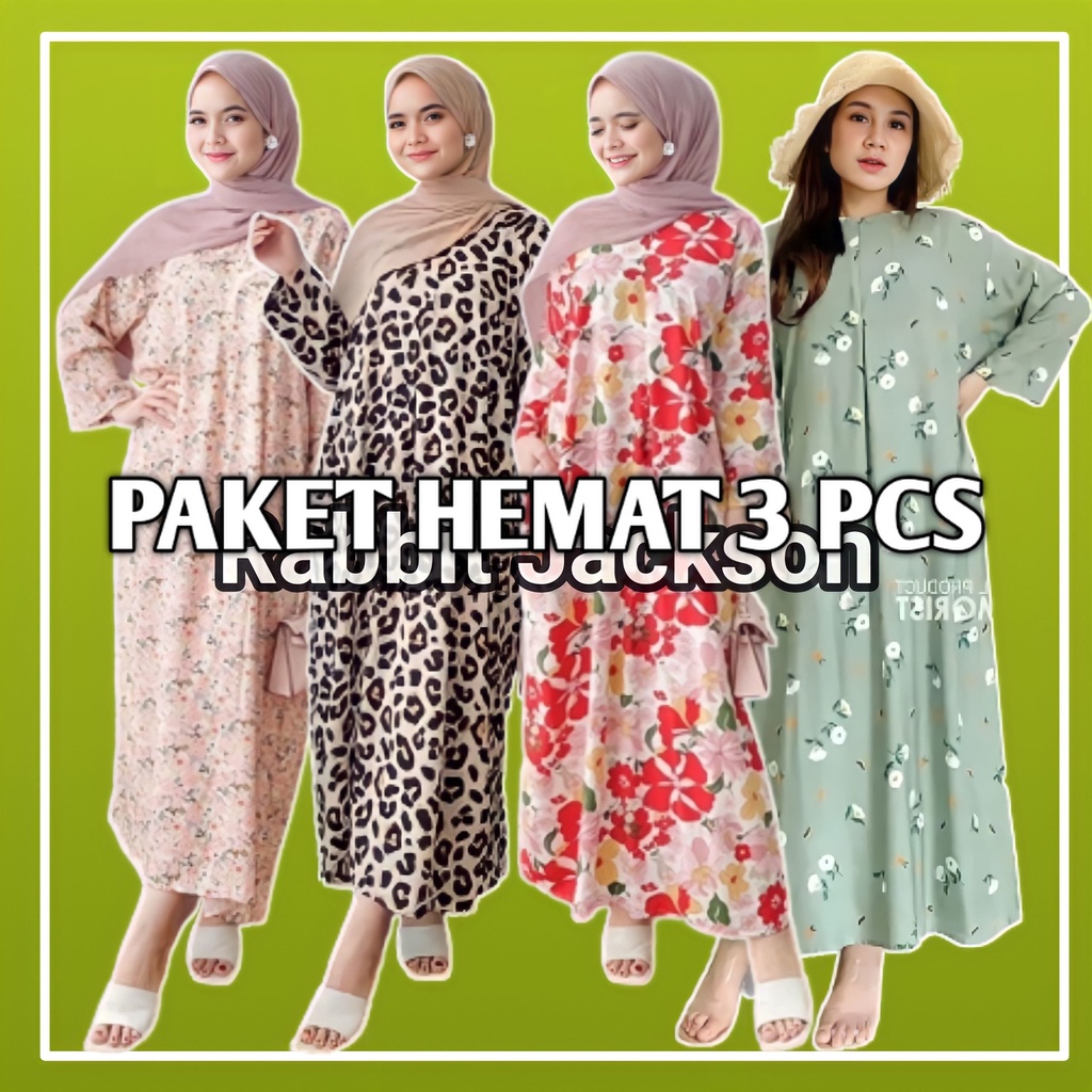 3 PCS PAKET HEMAT DASTER  GAMIS LENGAN PANJANG