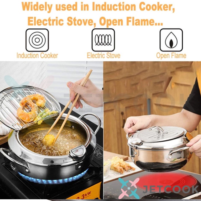 JetCook Panci Rebus Penggorengan Deep Fryer Pot Serbaguna Stainless Steel SUS304 dengan Termometer