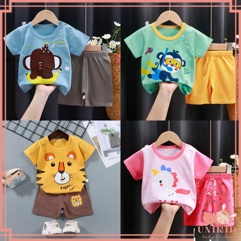 UNIKID BAJU BAYI LAKI LAKI ANAK PEREMPUAN 0-4tahun BAHAN KATUN SETELAN ANAK IMPORT