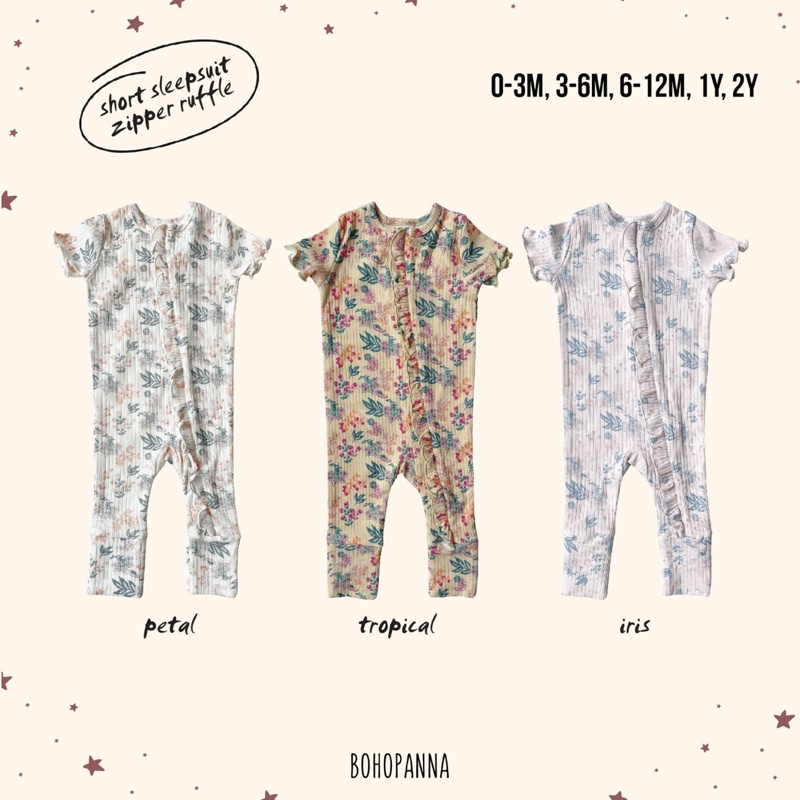 Bohopanna Sleepsuit Ruffle / Sleepsuit Bayi Lengan Pendek