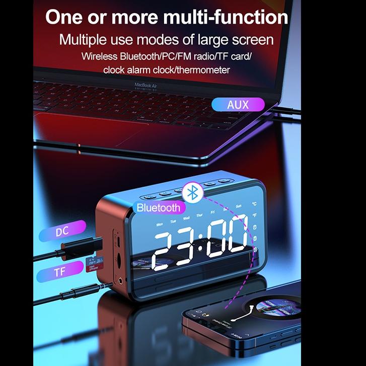 Sale S50 Wireless Speaker Bluetooth Musik Box Jam Alarm LED Cermin Radio Nirkabel Mini Speaker Stere