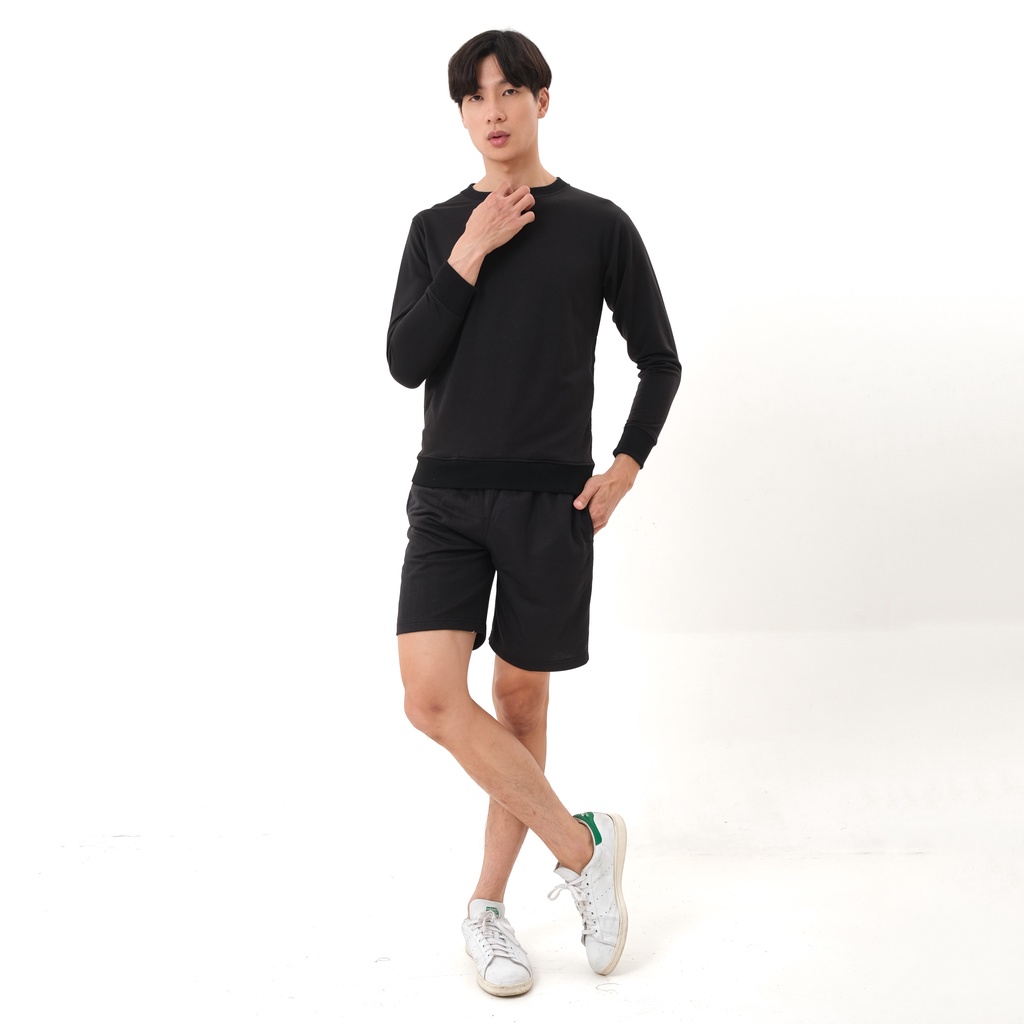 SANVANINA Set Sweater Short Pants Black | Oneset Sweat Pants | Setelan Sweater Hitam CC-01A