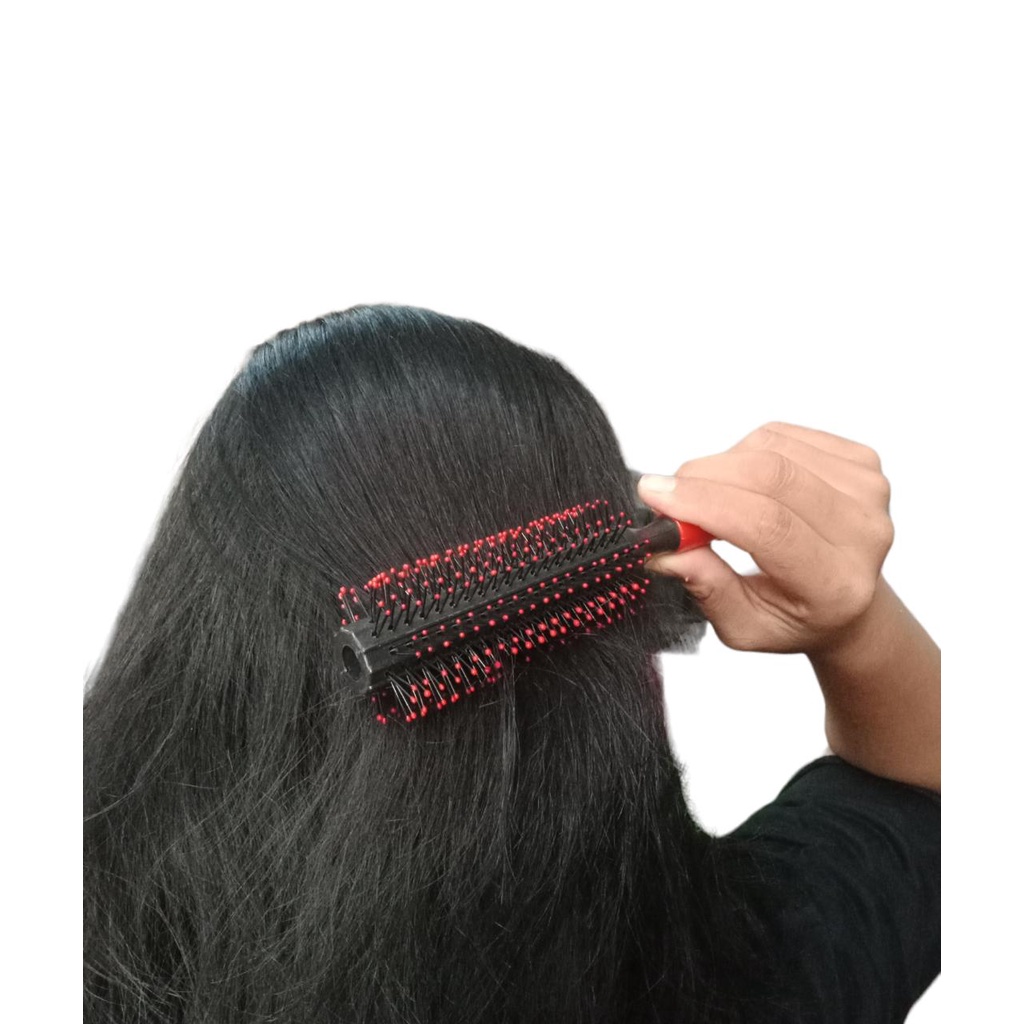 SISIR RAMBUT ROLL ANTI KUSUT GAGANG MERAH / SISIR ANTI KUSUT / SISIR PIJAT KESEHATAN PREMIUM