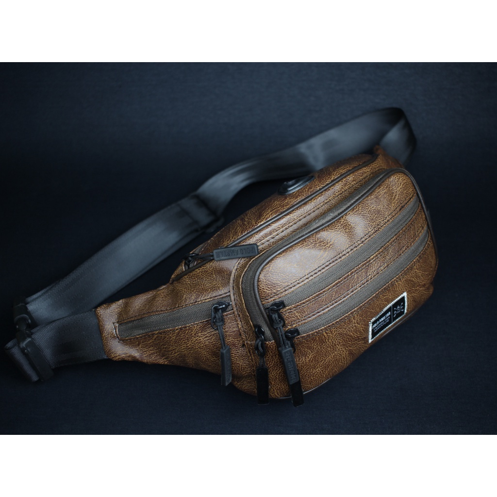 Waistbag Waterproof Polo Amstar 7 Resleting Kulit PU Leather Anti Air Tas Pinggang Tas Selempang