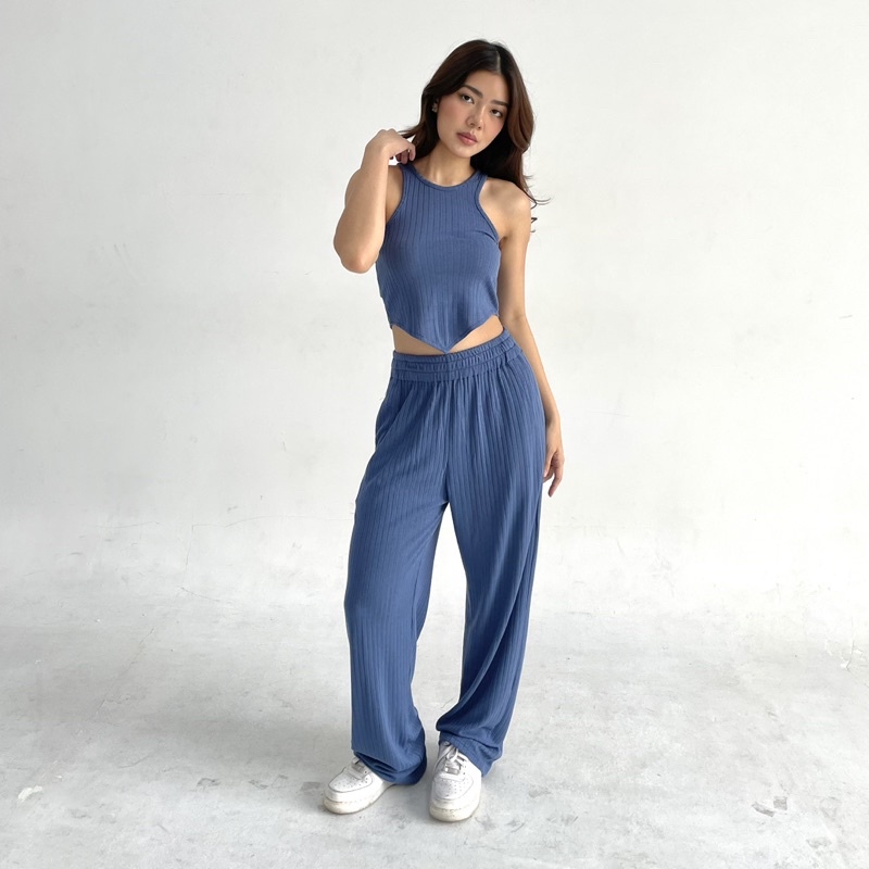 LOU SET | Setelan Wanita Ribbed Knit Set Tanktop Celana Panjang Highwaist Highwaisted Pants