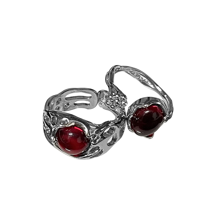 Cincin Tidak Teratur Dengan Opal Aesthetic Egirl Berongga Vintage Batu Merah Cincin Untuk Wanita Kuncup Bunga Cincin Terbuka Perhiasan Trendi
