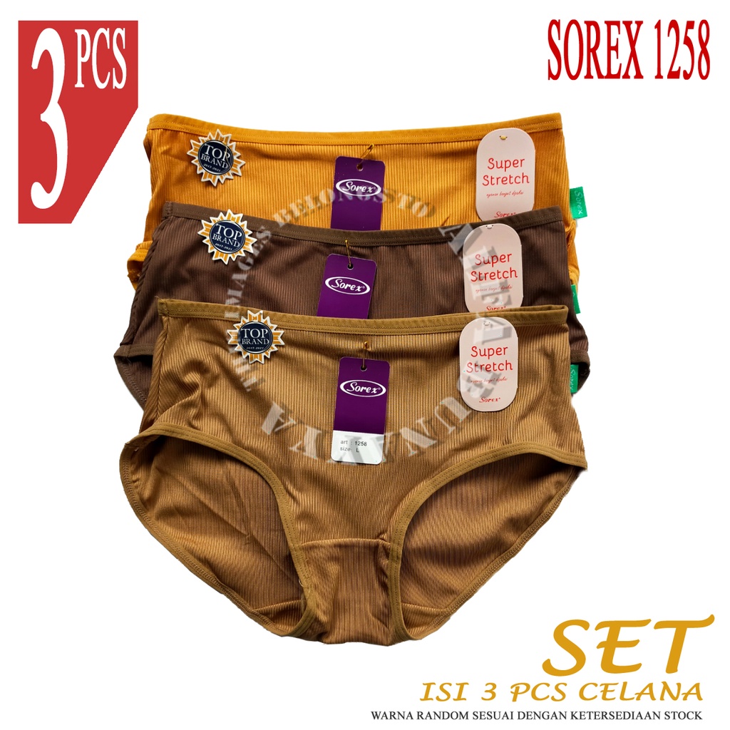 3 Celana Dalam Wanita SOREX 1258 - CD Cutting MIDI - Underwear SOFT &amp; COMFORT - FINE COTTON - Pakaian Dalam Wanita