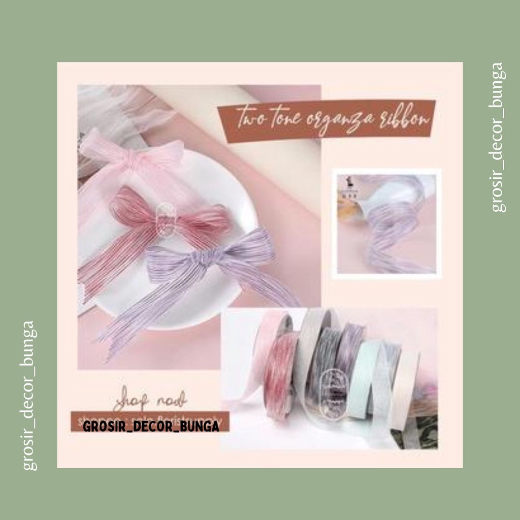 

[SW] 18yard (1roll) PITA ORGANZA premium ribbon garis 2 warna two tone line buket bouquet gift diy