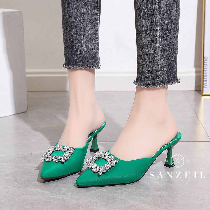 SANZEIL Clare Mules Heels Wanita Import Elegan dengan Acc Diamond