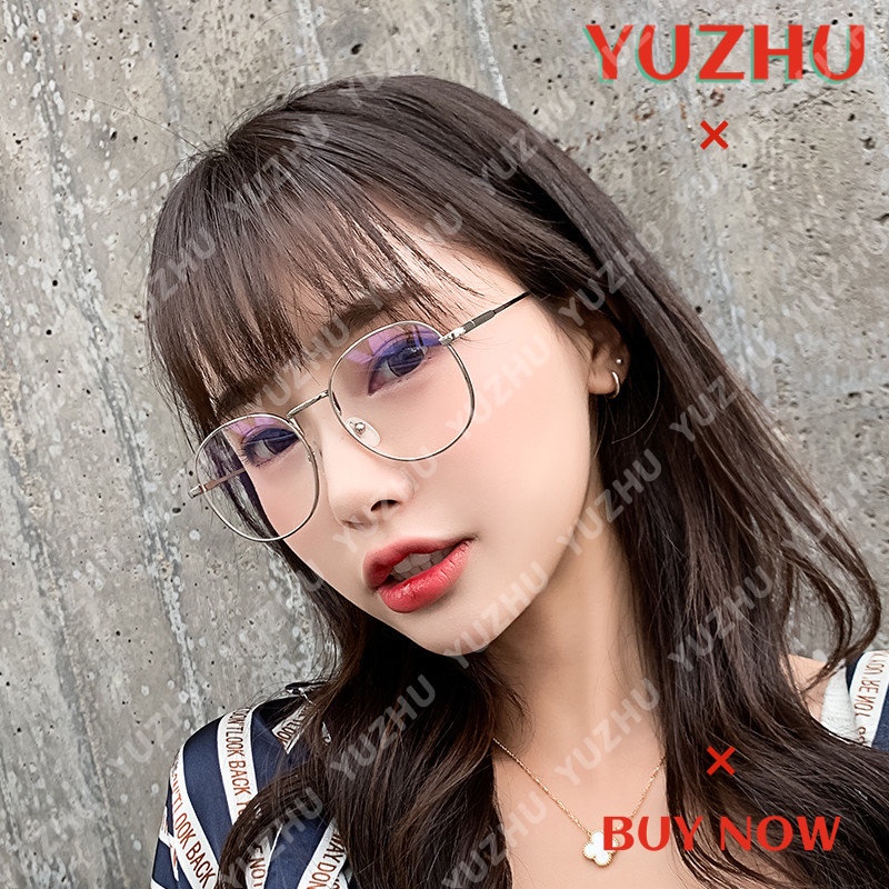 (YUZHU) Gaya Vintage Kacamata Bulat Korea Fashion Sastra Bingkai Logam Anti Cahaya Biru Eyeglasses Unisex