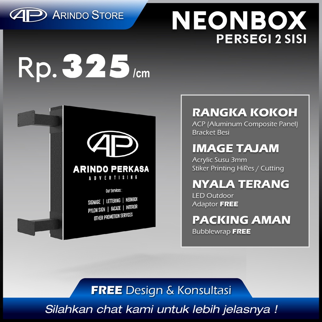 Neon Box Kotak Murah Akrilik 2 sisi