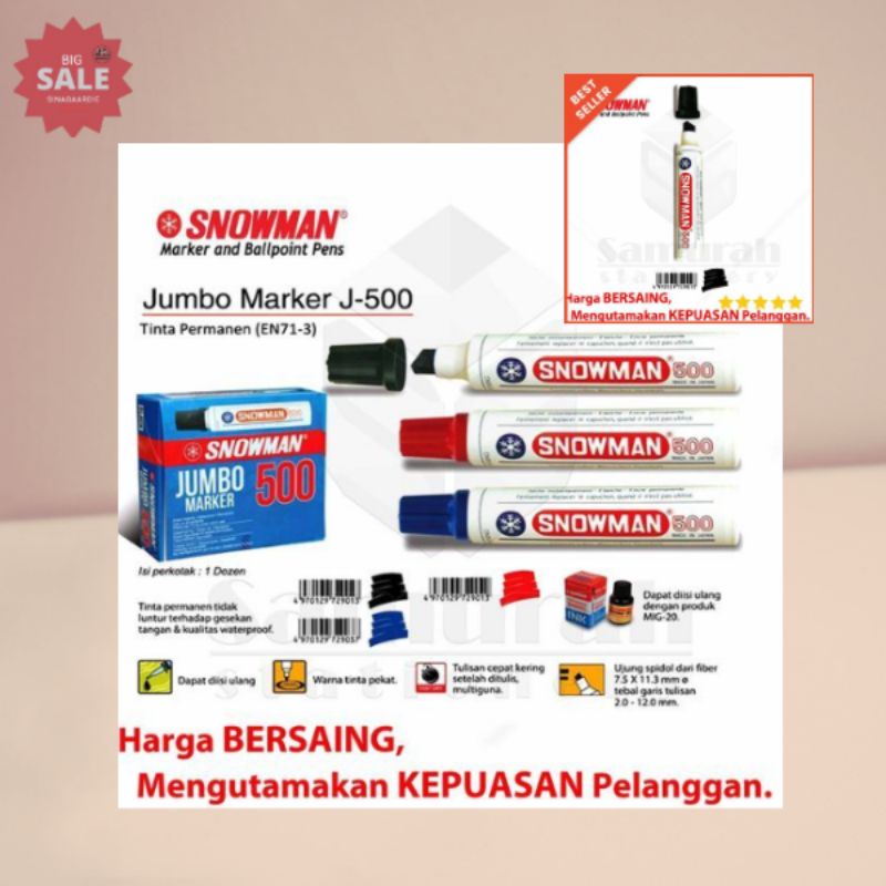 

Spidol Permanent Snowman Marker Jumbo 500 / Spidol Permanen Besar ECER (ORIGINAL PRODUK)