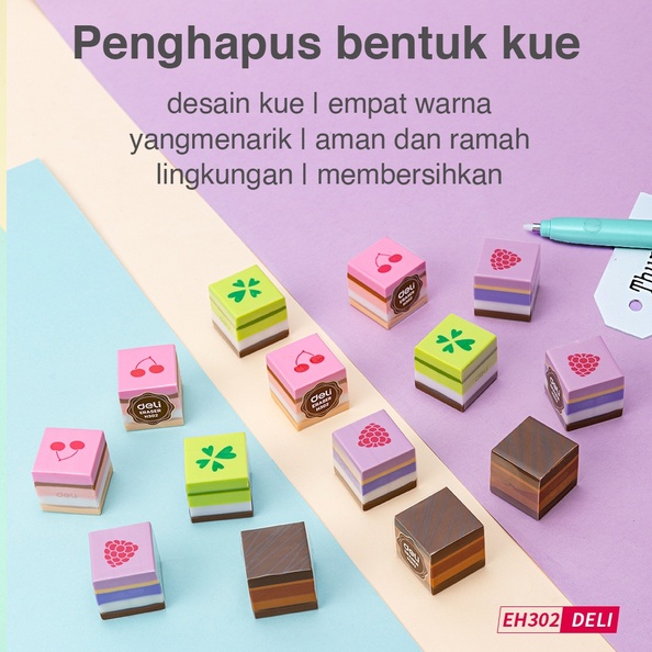 

Eraser Deli Multi-flavor Cake Penghapus Berbentuk Kue 4 Warna Bahan PVC Ramah Lingkungan EH302