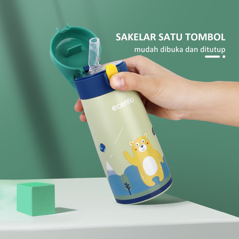 ecentio Botol Minum Anak 650ml/500ml Dan Sedotan Stiker Lucu 0-100℃ Air Panas Anti Tumpah BPA Free