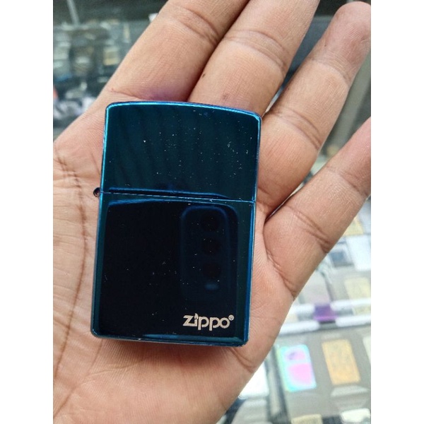 Korek Api Zippo Blue ice Kilat Tua Grade USA Dinting Satu