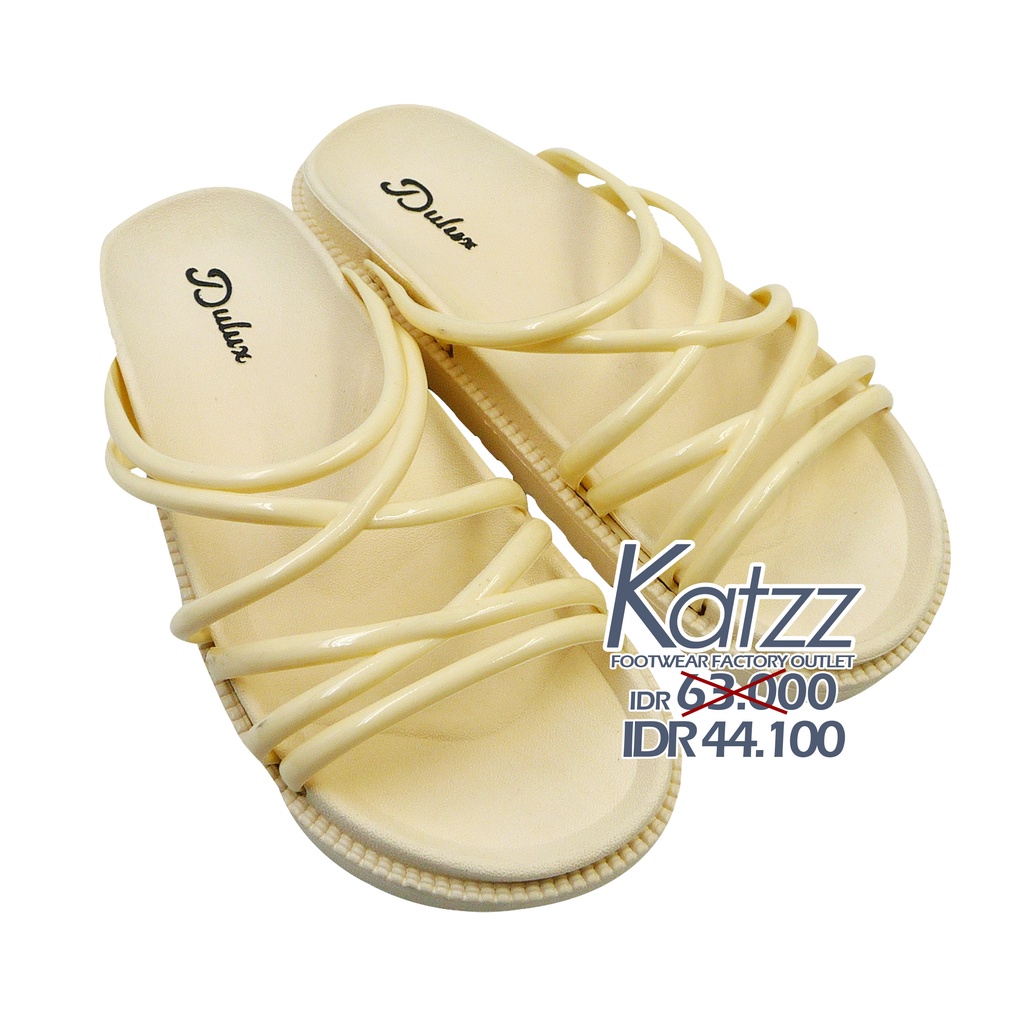 Katzz - Sandal Teplek Model Tali Warna Cream / Sandal Fashion Flat Wanita / Sandal Wanita Casual Jel