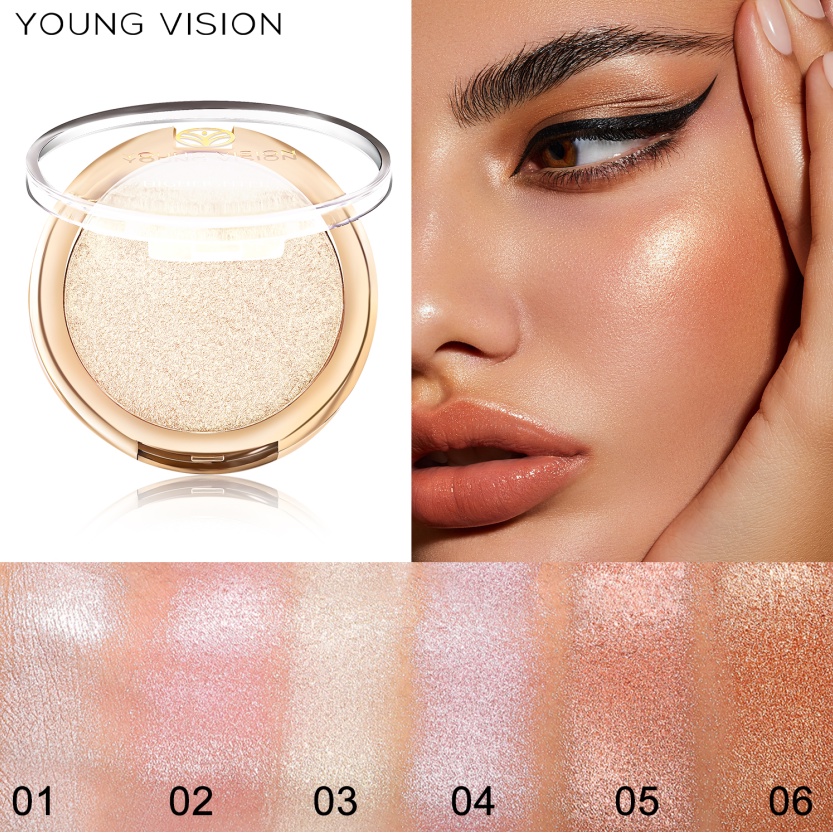 YOUNG VISION Penyorot Wajah Penyorot Pipi Hidung Penyorot Multifungsi Piring Wajah Blush Pick &amp; Shine Contour Eyeshadow Easy Glow Highlighter Fine Powder