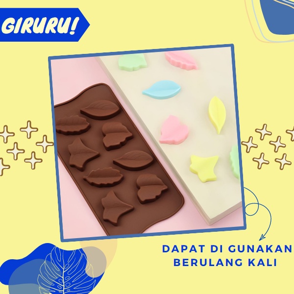 Cetakan Cokelat Bentuk Daun / Cetakan Coklat Daun Bahan SIlikon Anti Panas / Cetakan Coklat Jelly Pudding es Batu Daun 8 Lubang Silikon