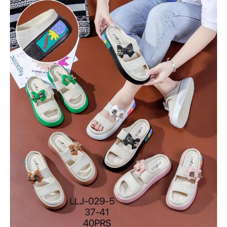 PVC Sandal Slop Wanita Double Strap Motif Bintang Laut Bahan Jelly Elastis Empuk Non-Slip Rubber Ringan 029-3