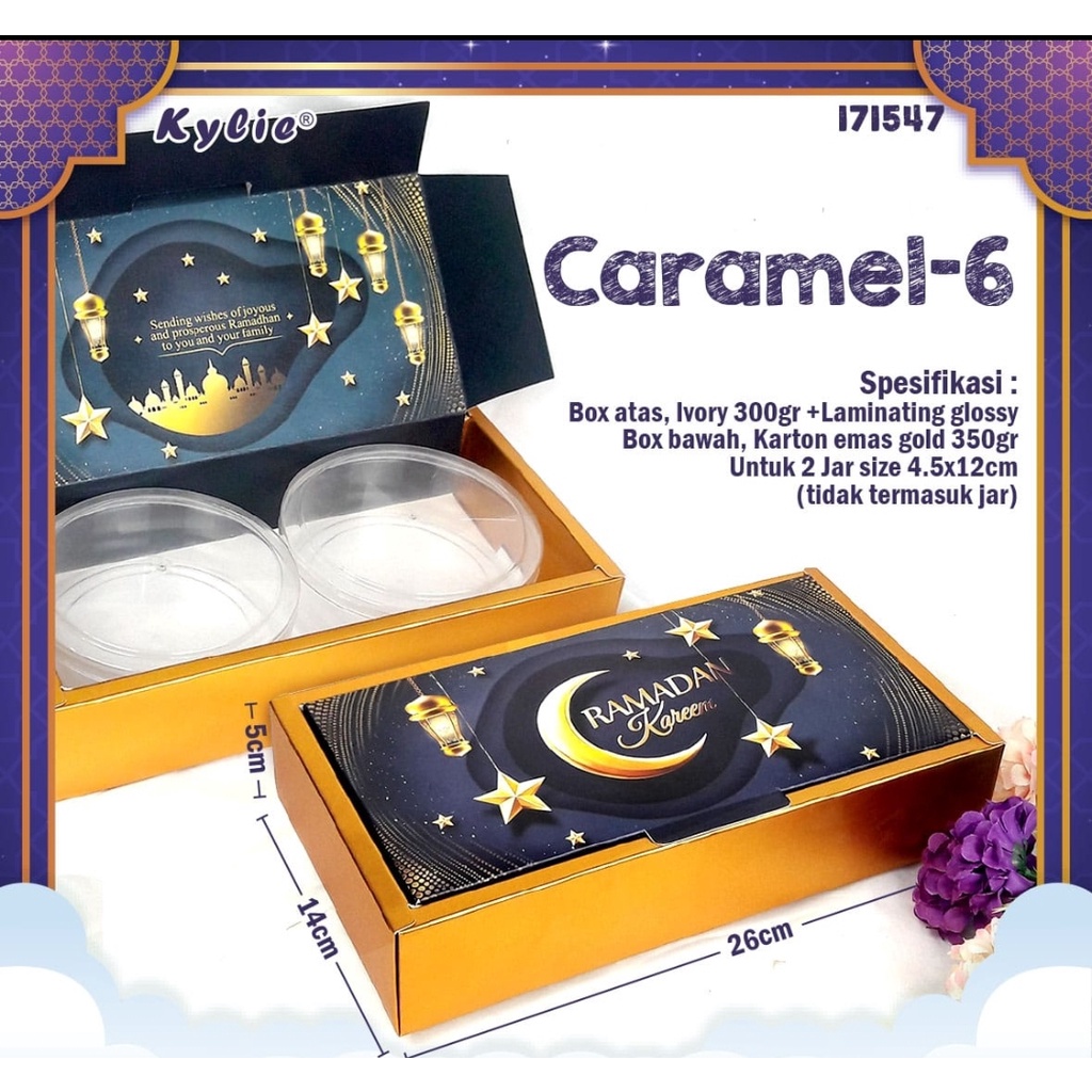 

box kue caramel 6 / 7 idul fitri 26x14x5 cm untuk 2 jar 4.5x12 cm lebaran